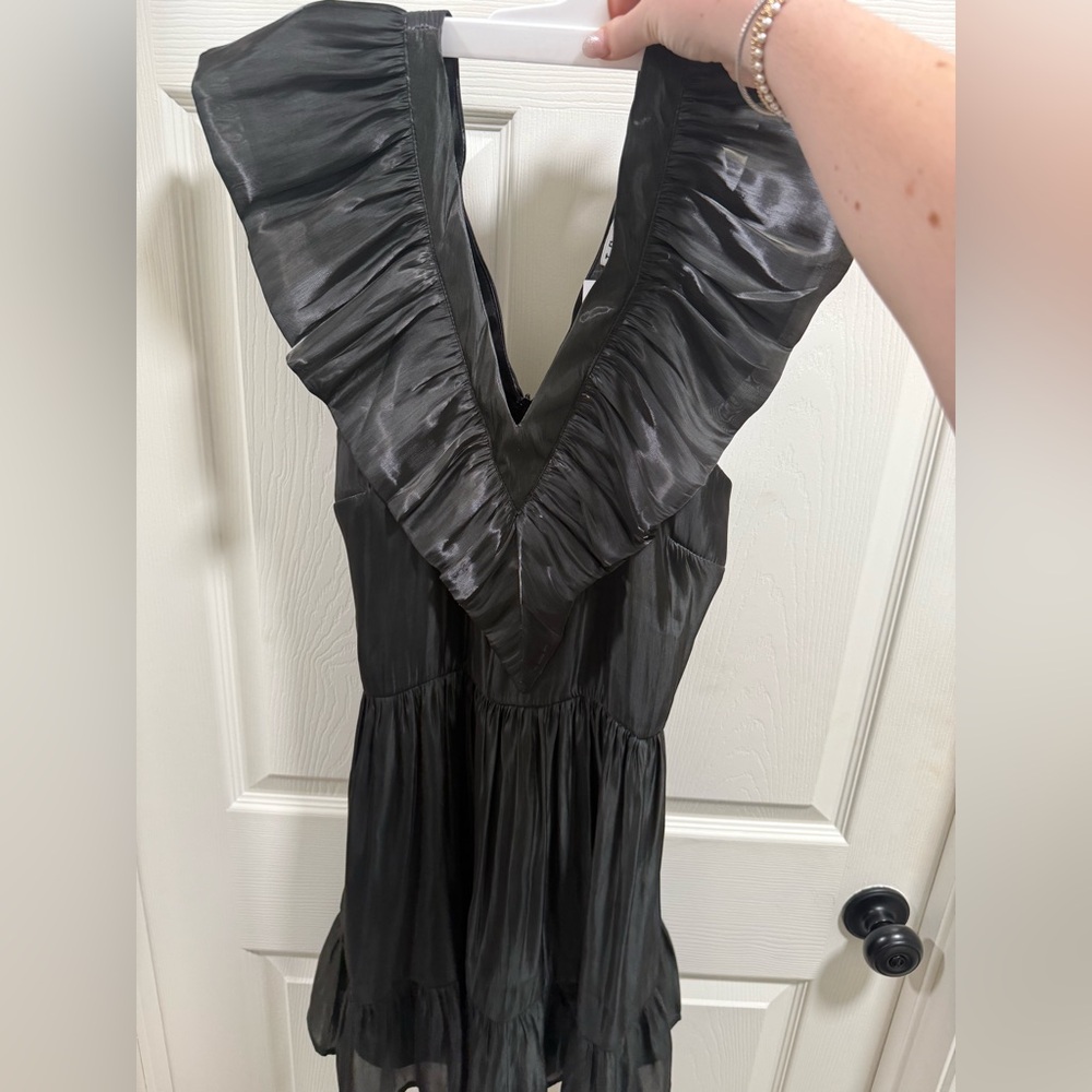 TCEC Black Satin Ruffle Blouse NWT